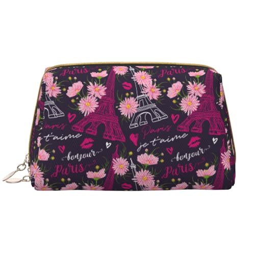 Buewutiry Grande borsa da viaggio per il trucco – Torre Eiffel fiore rosa in pelle PVC portatile borsa cosmetica da donna con cerniera, borsa per la cura della pelle, borsa per trucchi da donna