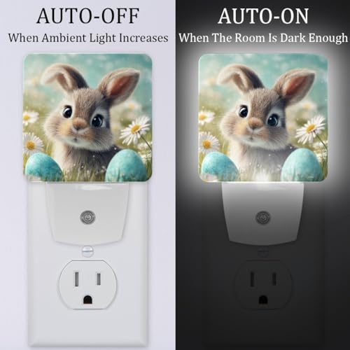 Image of NEWzone Easter Rabbit Eggs Night Light [2 Pack], Plug in Wall Led Night Lights Decor for Boys Girls Room, Dusk to Dawn Sensor Wall Lamp for Stairway /Bedroom /Kitchen /Nursery Room