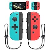 Joypad Controller Replacement for Switch,Wireless Switch Controller Support Wake-up Function with Grip(Blue and Neon Red)