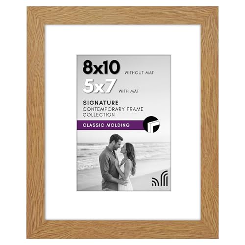 Americanflat 8x10 Picture Frame in Dark Oak - Use as 5x7 Picture Frame with Mat or 8x10 Frame Without Mat - Wide Frame with Engineered Wood, Shatter Resistant Glass, and Easel for Wall and Tabletop