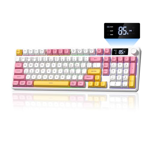 Image of Keymatic Gaming Keyboard Wireless Creamy Keyboard with Media Knob & Screen (White)