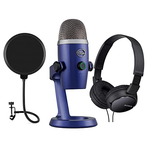 Genesis Bundle Blue Yeti Nano Vivid Blue Premium USB Microphone Bundle with Headphones & Pop Filter for Recording, Streaming, Gaming, Podcasting on PC and Mac