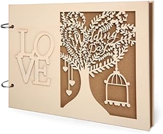 LQKYWNA Wedding Guest Book, Personalised Wedding Guestbook, Rustic Wooden Engagement Album Scrapbook DIY Adventure Scrapbook with Couple's Photo Slot (40 Pages)