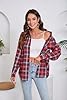 Stamain Checked Shirt Long Sleeve Classic Flannel Shirts for Women Casual Button Down Plaid Blouses with Pockets Red Brown 3XL #2