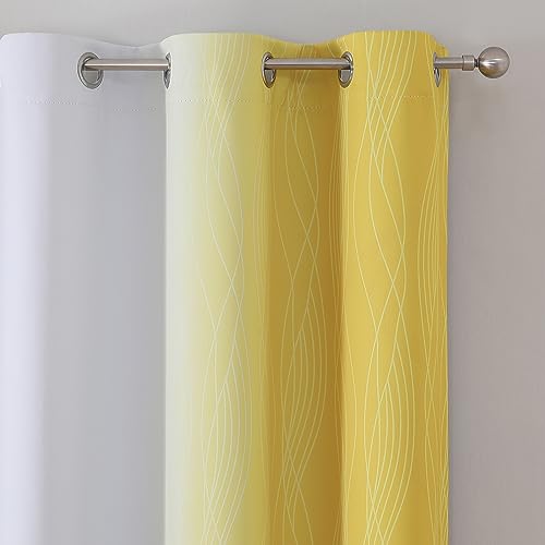 Estelar Textiler Yellow and Greyish White Blackout Curtains for Boys Bedroom, Thermal Insulated Ombre Blackout Drapes, Room Darkening Energy Saving Curtains for Living Room, 42Wx63L, 2 Panels