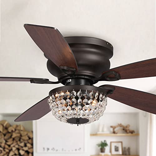 Parrot Uncle Ceiling Fans with Lights and Remote Low Profile Ceiling Fan with Light Flush Mount for Bedroom, 48 Inch, New Bronze