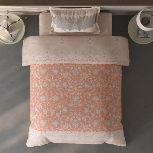 Image of Spaces Fiora Ornate Single Bedsheet with 1 Pillow Covers | 100% Cotton Bed Sheet | Percale Bedding Set | Super Soft & Breathable Bedsheet | Light Blush | 152 x 228 Cm