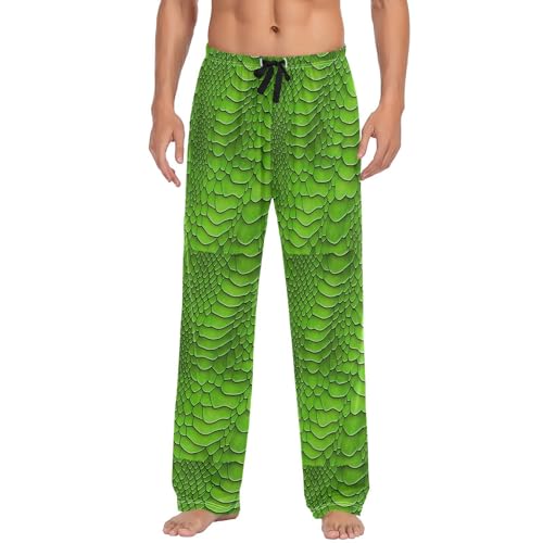 Men’s Green Snake Scales Pajama Pants with Pockets, Comfortable Lounge Sleep Bottoms#289