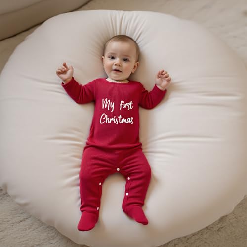 Newborn Baby Boy Girl Christmas Outfit Long Sleeve Waffle Knit My First Christmas Footie Romper Jumpsuit Xmas Clothes3