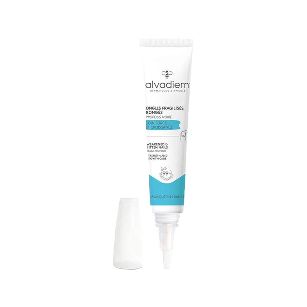 Alvadiem | Soin Ongles Force et Croissance Ongles Mous, Fragiles, Rongés | Fortifie, Protège et Accélère la Repousse | Propolis Noire, Lupin Blanc, Huile de Baobab Bio | Fabriqué en France | 10 ml