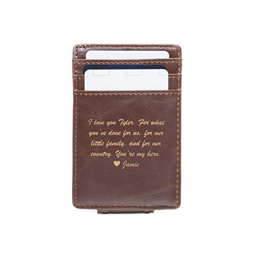 Swanky Badger Personalized Wallet - Money Clip Wallet (Brown Message)