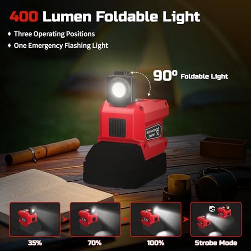 220W Power Inverter for Milwaukee 18V Battery, DC 18V to AC 110V Battery Inverter, Portable Power Station Generator with 1 AC Outlet, 2 USB Ports & 1 Type-C Fast Charging, 400LM LED Work Light — view 7