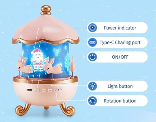 Image of Desidiya Plastic Bunny Night Light Cabin Projector Lamp 360 Rotatable LED for Kids Room Decor, for Girls Bedroom 6 Film Shade,Star Projector,USB Powered Birthday Gift for Kids