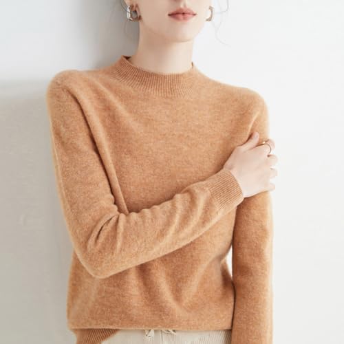 100% Merino Wool Sweaters Women's Fall Winter Warm Soft Knitted Loose Pullover Turtleneck Long Sleeves4