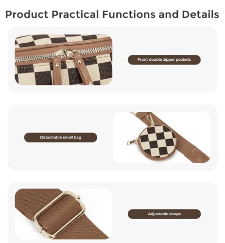 Image of 2 Pcs Checkered Crossbody Bags for Women Bum Bag Checkered Cross Body Sling Backpack Hobo Satchels Shoulder Wallet Purses