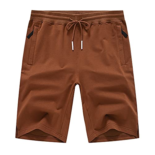 Yukaichen Men's Shorts Casual Drawstring Classic Fit Gym Workout Shorts With Zipper Pockets Coffee 38 #TOP23