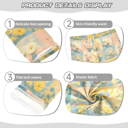 Retro Checker Board Groovy Flower Oil Painting Kids Girl's Cotton Pants Soft Full Length Yoga Pants Running3