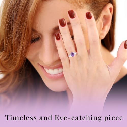 Amethyst Ring for Women in 925 Sterling Silver - Birthstone Promise Engagement Vintage Purple Amethyst Jewelry Birthday Gifts for Womens 6