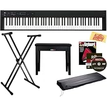 Korg D1 Digital Piano - Black Bundle with Furniture Bench, Adjustable Stand, Dust Cover, Instructional Book, Austin Bazaar Instructional DVD, and Polishing Cloth