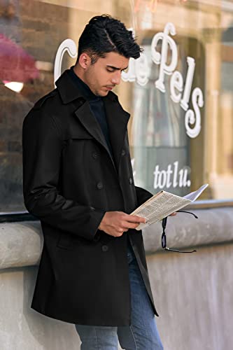 PASLTER Mens Trench Coat Notched Lapel Double Breasted Long Jacket Windbreaker Overcoat Pea Coat4