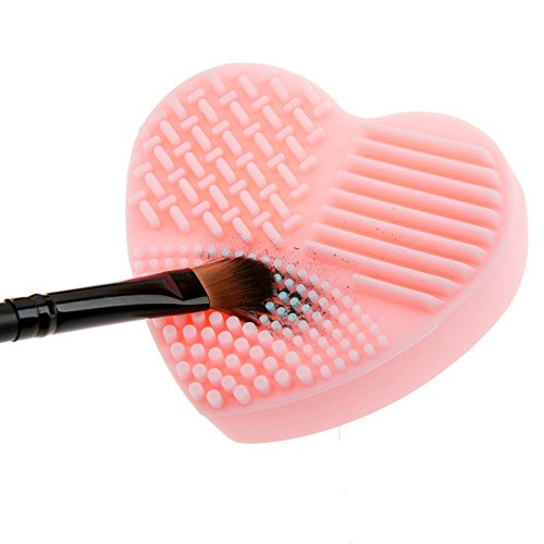 Set Kit Lot Of 2Pcs Silicone Gel Cosmetics Make Up Brushes Cleaners Heart And Oval Egg Shaped Washing Cleaning Mini Finger Gloves Scrubbers Boards Makeup Applicators Scrubbing Tools In Pink Color #TOP2