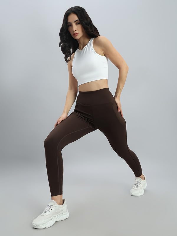 Image of GO COLORS Solid Nylon Stretch Ankle Length Training Tights | High Rise, Side Pockets