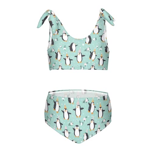 Toddler Girls Bikini Set Penguins Swimsuits Kid Bowknot Swimwear 2 Piece Bathing Suit 3-12T