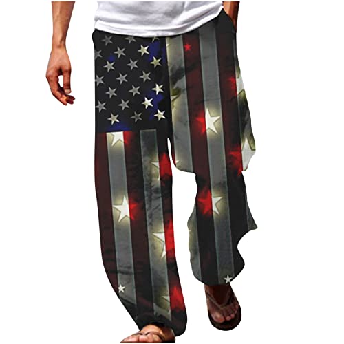 Dgoopd Cotton Linen Pants For Men Summer American Flag Pants Stars And Stripes Joggers Independence Day Yoga Pants Trousers #TOP29