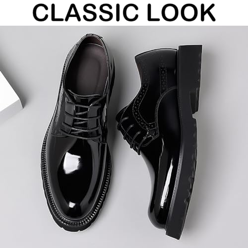 Men's Patent Leather Lace Up Platform Work Oxfords Round Toe Slip Resistant Low Top Lug Sole Brogues Dress Shoes Comfortable Business Formal Shoes4
