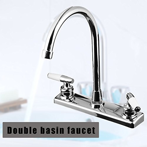 Image of RV Kitchen Faucet,Non-Metallic RV Kitchen Sink Faucet Replacement with Two Handle-8 inch Main Body-High Arch-360 Swivel Replace for Campers Motorhomes Travel Trailers (Style-2-Chrome)