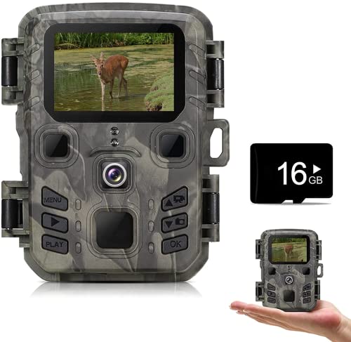 Mini Trail Game Camera 20MP 1080P, Deer Camera with Free 16GB SD Card, 2" LCD Hunting Camera Night Vision Motion Activated IP65 Waterproof for Wildlife Monitoring