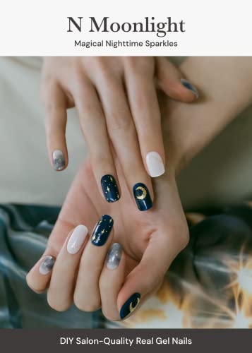 ohora Semi Cured Gel Nail Strips (N Moonlight) - Dark, Patterned, Works with Any UV/LED Lamps, Salon-Quality, Long Lasting, Easy to Apply & Remove - Includes 2 Prep Pads, Nail File & Wooden Stick - Thumbnail 2