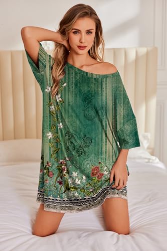 Image of Ekouaer Plus Size Nightgowns for Women Oversized Sleep Shirt Short Sleeve Nightshirt T-Shirt Dress Sleepwear S-5XL