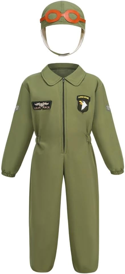 Dressy Daisy Boys Fighter Pilot Costume Air Force Jumpsuit Kids Howleen Dress Up Career Pretend Day Play Outfit 5-12 Years