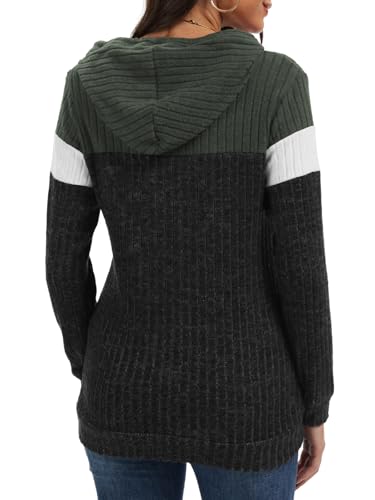 Cuptacc Hoodie Damen Kapuzenpullover Coole Pullover Damen Locker Sweatshirt Mode Oberteile Langarm Grünschwarz XXL 50-52