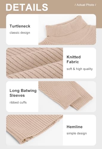 chouyatou Women's Chunky 2 Piece Outfits Turtleneck Knit Sweater and Maxi Bodycon Skirt Sets (Medium, Apricot)