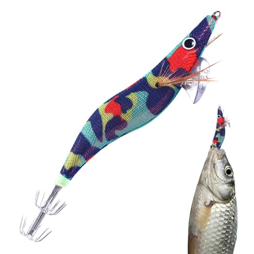 Camarones Señuelos Agua Salada - Cebo para Calamar Que en la Oscuridad - Gancho para camarones de Madera con Efecto Resplandor, natación Flexible, gambas realistas para Bacalao, pargo y