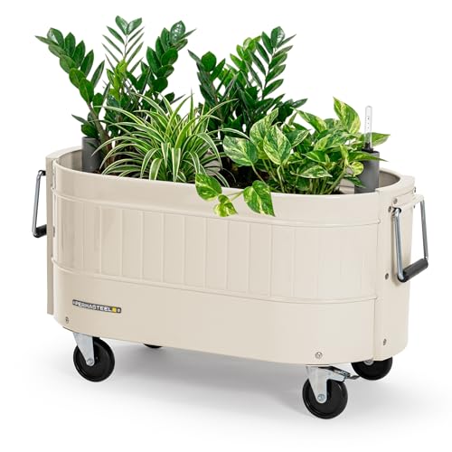 Permasteel Self-Watering Garden Bed, Rolling Planter for Vegetables, Flowers, Herbs, and Fruit, Outdoor Indoor, Caster Wheels, Ivory