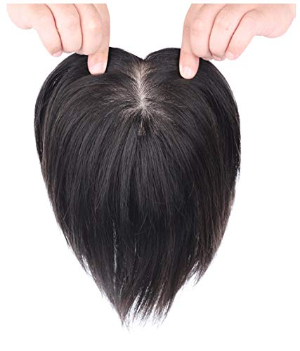 Postiche en soie marron pour masquer la perte de cheveux des femmes 7x12cm