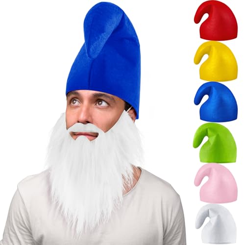 Jadive Ensemble de costume de nain avec barbe de nain - Barbe blanche - Bonnet de lutin - Père Noël - Bonnet pointu - Accessoire amusant pour adultes - Costume d'Halloween de Noël (bleu)