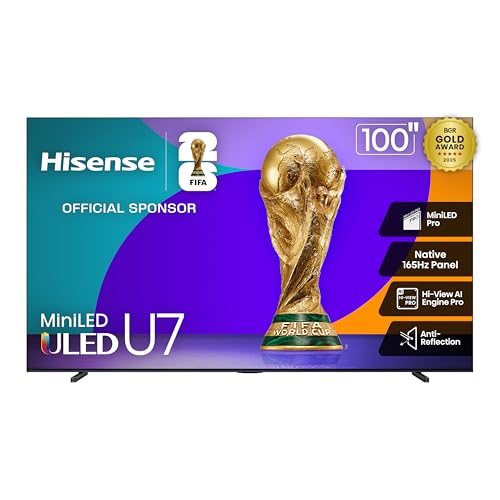 Image of Hisense 100" U7 Mini-LED ULED 4K UHD Best Premium Gaming Google Smart TV (100U75QG, 2025 Model) - QLED, Native 165Hz, VRR 288, Up to 3000 Nits, HDR10+, Dolby Vision IQ · Atmos, IMAX Enhanced, 2.1.2 Ch