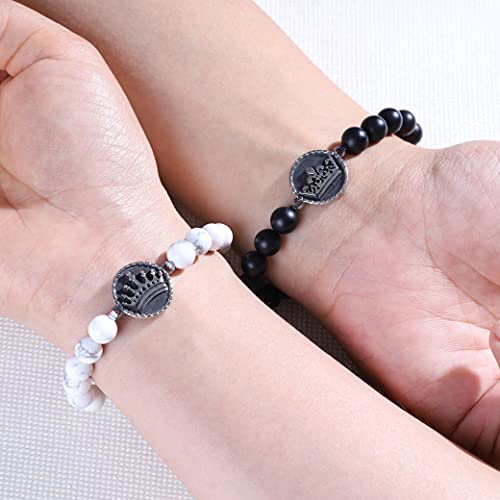 Coai Crown Charm Matte Onyx Howlite Stone His And Hers Couples Bracelets #TOP2