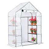 Walk in Greenhouse Replacement Cover with Roll-Up Zipper Door-28x56x76 Inch PE Plant Gardening Green