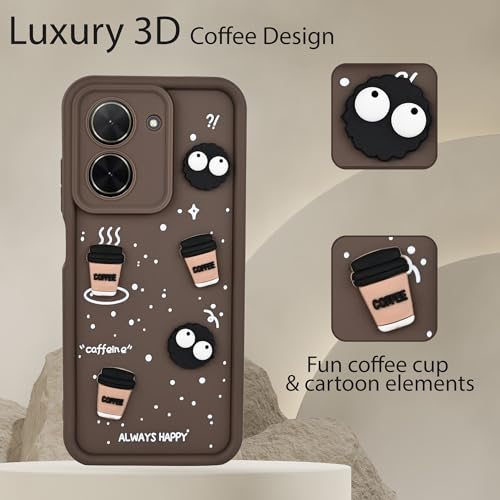 Image of DARKFIT Back Case Cover Compatible for Poco C71 5G / Redmi A5 4G | Cute Fun Cartoon 3D Ball | Coffee Silicone Case | Camera & Body Protection | Shock Proof | for Poco C71 5G / Redmi A5 4G| Color Brown