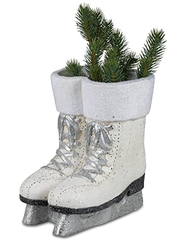 dekojohnson Maceta decorativa para hielo, maceta, maceta, maceta, maceta, maceta, maceta, maceta, decoración de invierno, decoración navideña, color blanco y plateado, 22 x 26 x 32 cm Cover