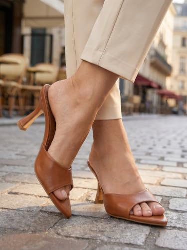 Image of Coutgo Womens Kitten Heel Sandals Heeled Mules Pointed Open Toe High Heels