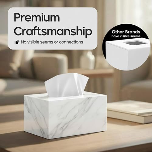 Tissue Box Cover Rectangle - Tissue Box Holder Rectangular - Compatible with Kleenex - Acrylic Marble Bathroom Accessories Decor - Image 6