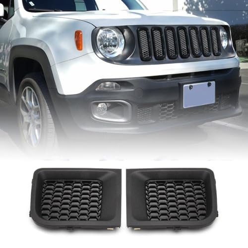 Image of Front Bumper Grille Insert (LH + RH) Compatible With Jeep Renegade 2015-2018 / Center Grille Bezel Outer (Set) / Front Bumper Insert Lower Grill Bezel Cover (1 Pair) Black