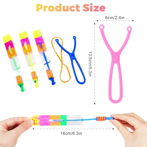 JSMTKJ Hubschrauber Fliegen Spielzeug,30 Stücke Licht Hubschrauber Fliegen LED Katapult Heli Abschießer Elastic Powered Sling Shot Rakete Copters Spielzeug für Kinder & Erwachsene