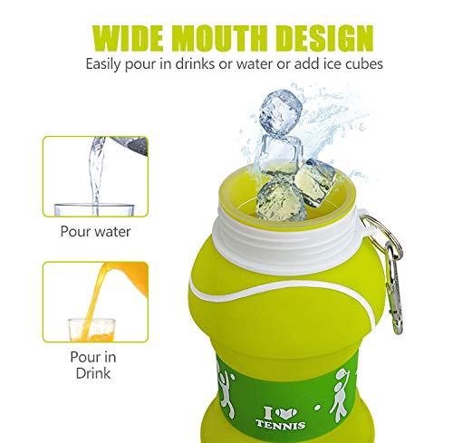 Wolobox Sports Silicone Water Bottle Collapsible Water Bottle for Children, Girls and Adults, Compact, BPA-Free, Resistant Capacity 550 ml Outdoor Portable School Games, Dishwasher Safe (Tennis) - Image 4